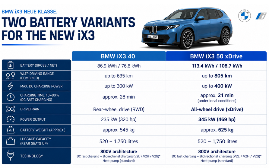 Test review DrivOlution BMW iX3 50 xDrive battery variants