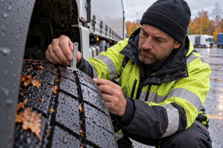 bandenprofiel wordt gecontroleerd